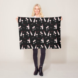 ロゼオールデイワインボトル&グラスモノグラムブラック フリースブランケット