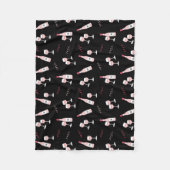 ロゼオールデイワインボトル&グラスモノグラムブラック フリースブランケット (正面)