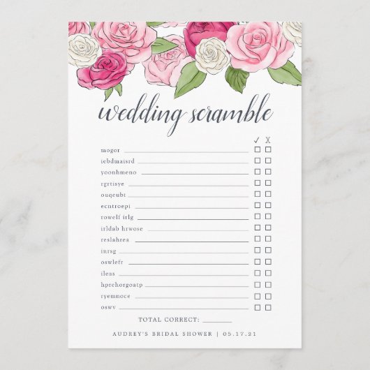ロゼガーデンダブルブライダルシャワーゲームカード 招待状 (裏面)