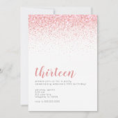 ロゼゴールドグリッターガ10代のール誕生日招待状 招待状 (正面)