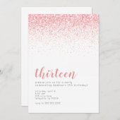 ロゼゴールドグリッターガ10代のール誕生日招待状 招待状 (正面/裏面)