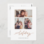 ロゼゴールドグリッタークリスマス3フォトコラージュホリデイ ポストカード (正面/裏面)