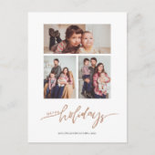 ロゼゴールドグリッタークリスマス3フォトコラージュホリデイ ポストカード (正面)