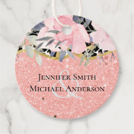 ロゼゴールド ウェディング ガーリー ピンク フラワー グリッター グラム フェイバータグ