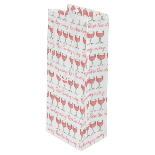 ロゼザデイピンク遠くにローズガラスワイン恋人 ワインギフトバッグ (正面アングル)