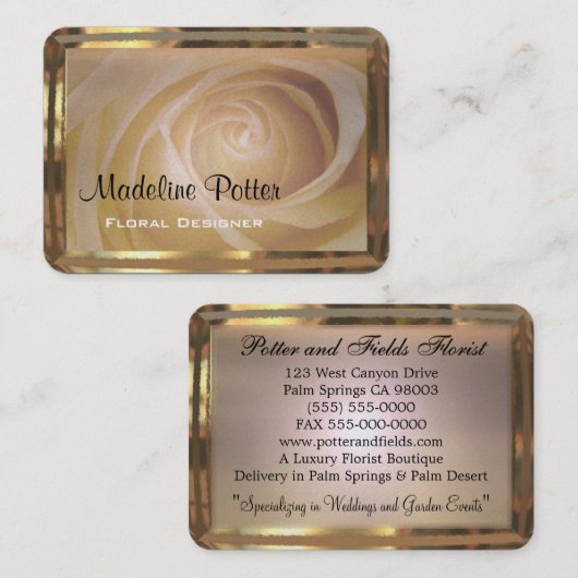ロゼットのエレガントな花の専門の金ゴールド 名刺 (正面/裏面)