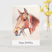 ロゼットを着た素敵なベイ馬 カード (黄色い花)