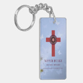 ロゼットクロスブルーの蝶ペット記念詩 キーホルダー (正面左)