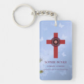 ロゼットクロスブルーの蝶ペット記念詩 キーホルダー (正面)