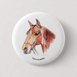 ロゼット付きの美しいベイ馬 缶バッジ