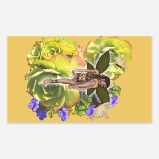 ロゼット多肉食の訪問者 長方形シール (正面)