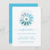 ロゼット青の確認招待状 招待状 (正面/裏面)