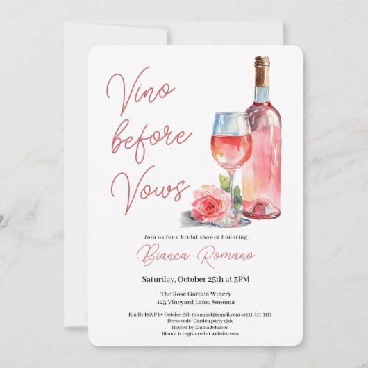 ロゼモダンワインヴィノウィーヴューブライダルシャワー 招待状 (正面)