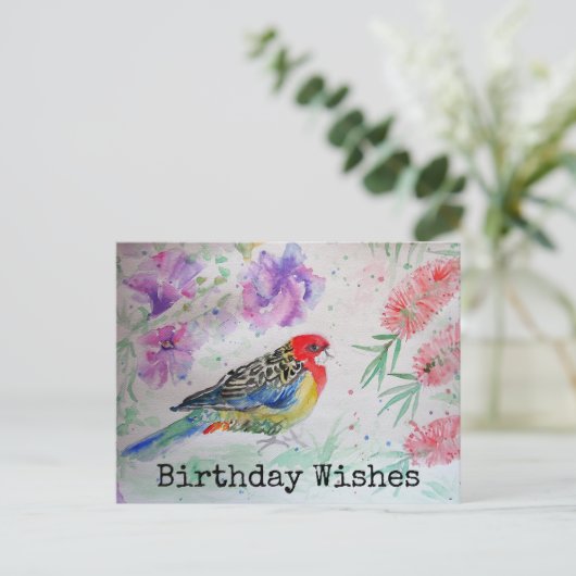 ロゼラインコのブラシノコギリク birthday ポストカード (スタンド正面)