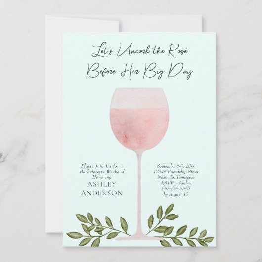 ロゼワインウォーターの色バチェロレッテ 招待状 (正面)