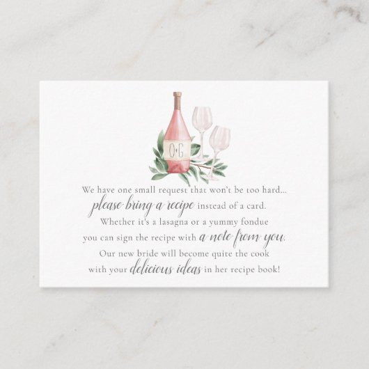 ロゼワインブライダルシャワーレシピリクエストエンクロージャ エンクロージャーカード (正面)
