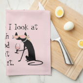 ロゼ色の眼鏡を通してワインパン猫 キッチンタオル (四つ折り)