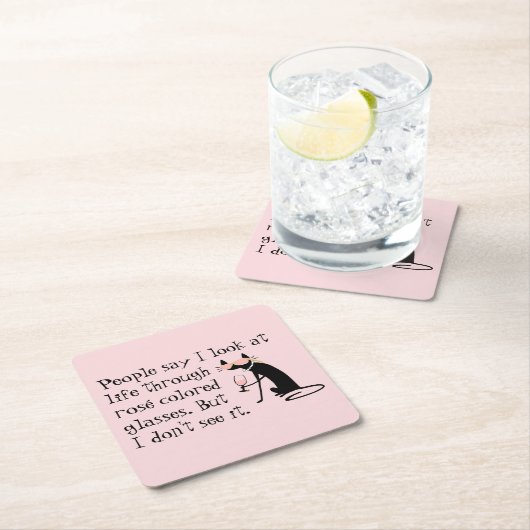 ロゼ色の眼鏡を通してワインパン猫 スクエアペーパーコースター (インサイチュ)