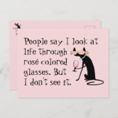 ロゼ色の眼鏡を通してワインパン猫 ポストカード (正面/裏面)