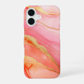 ロゼ・ソレイユ ラグジュアリーコーラルピンクの水彩画 ゴールド iPhone 16ケース (裏面)