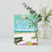 ロタンビーチホンジュラスヴィンテージ旅行ポスター ポストカード (スタンド正面)