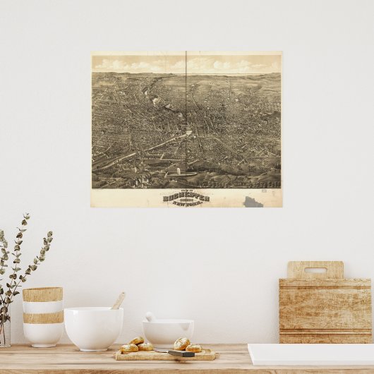 ロチェスターニューヨーク1879アンティークパノラママップ ポスター (キッチン)