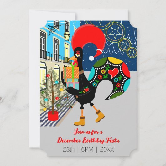 ロッおもしろいスター、クリスマスライズ、誕生日パーティー 招待状 (正面)