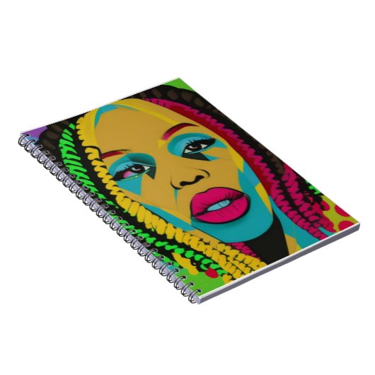 ロッはっきりしたクを持つアポップ・アートのート・アフリカ・アメリカ人女性 ノートブック (右側)