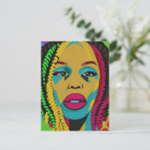 ロッはっきりしたクを持つアポップ・アートのート・アフリカ・アメリカ人女性 ポストカード (スタンド正面)