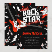 ロッカバイ ベイビー シャワー 招待状, ギター 招待, ロックスター 性別問わず 招待, 赤と黒 招待状 (正面/裏面)