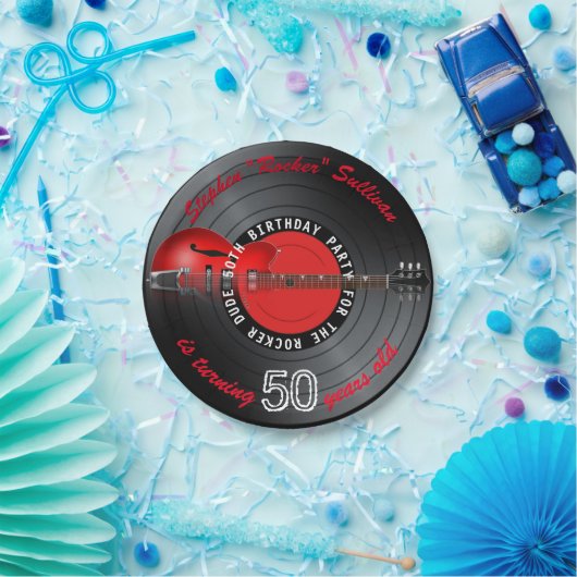 ロッカーの男のギターの記録第50誕生会 ペーパープレート (パーティー)