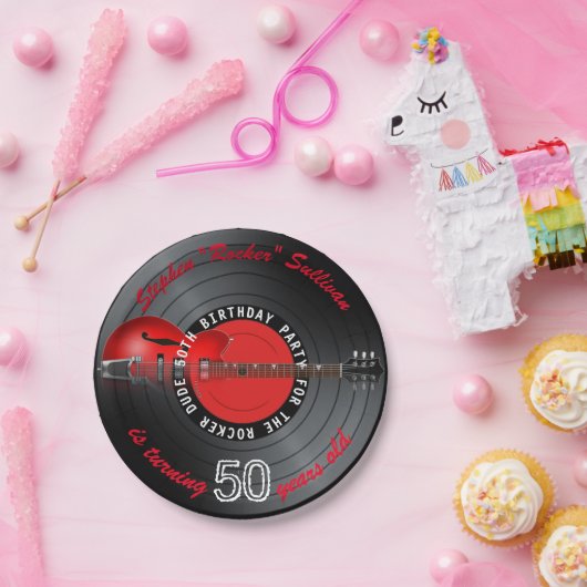 ロッカーの男のギターの記録第50誕生会 ペーパープレート (パーティー)