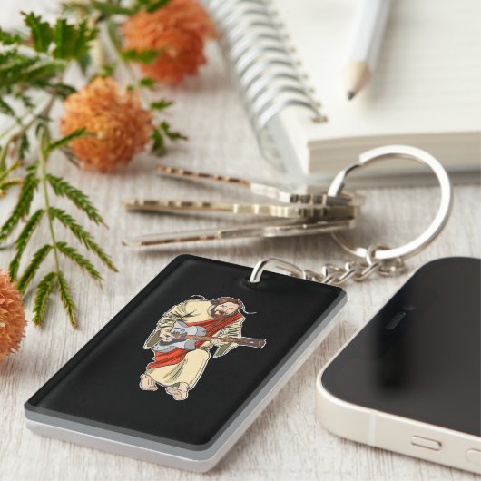 ロッカーイエスとギターおもしろいロックスターイエス キーホルダー (正面右)