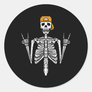 ロッカースケルトンキャップスケータークールハロウィンパンクロック ラウンドシール