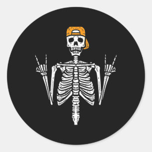 ロッカースケルトンキャップスケータークールハロウィンパンクロック ラウンドシール