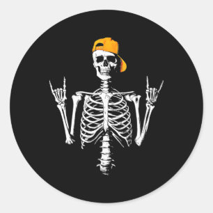 ロッカースケルトンキャップスケータークールハロウィンパンクロック ラウンドシール