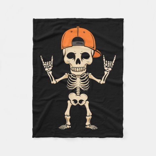 ロッカースケルトンキャップハロウィンパンロックメンズボーイズ フリースブランケット (正面)