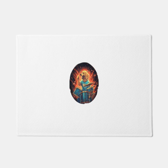 ロッカードラミングゴールデンレトリバードッグドラマー ドアマット (正面)