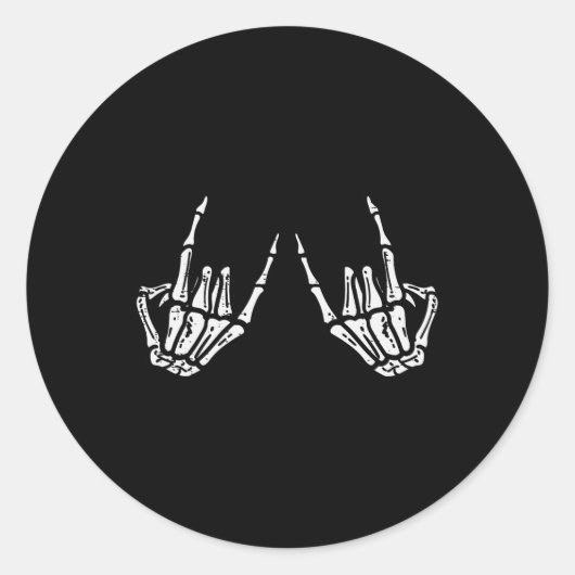 ロッカーハンドサインロックスケルトンレトロハロウィーンメンズ ラウンドシール (正面)