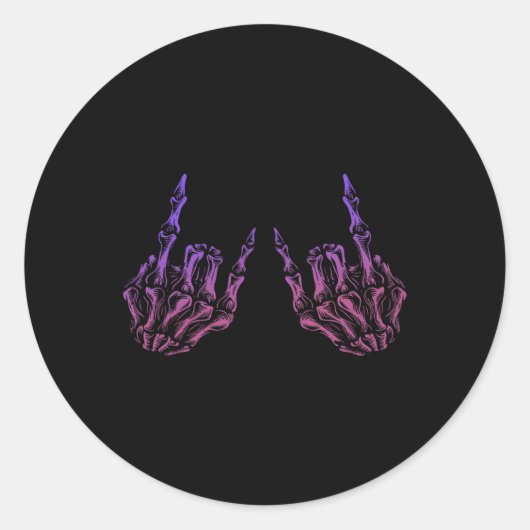 ロッカーハンドサインロックスケルトンレトロハロウィーンメンズ ラウンドシール (正面)