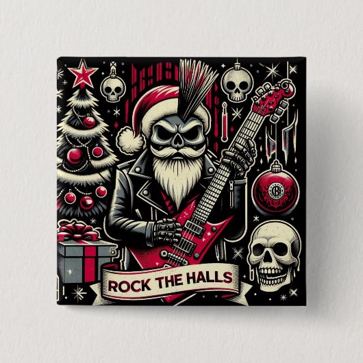 ロッカーファーザークリスマス 缶バッジ (正面)