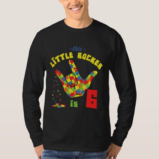 ロッカー年齢6生まれ誕生パズル自閉症の認識 Tシャツ (正面)