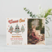 ロッキンのクリスマスツリーのヒッピー誕生日写真 招待状 (スタンド正面)