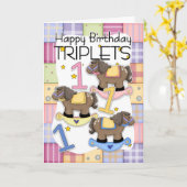 ロッキングウマ付き三つ連子用の第1バースデーカード カード (黄色い花)