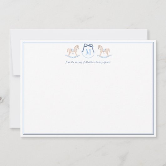 ロッキングエレガント馬モノグラム男の赤ちゃん文具 サンキューカード (正面)