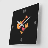 ロッキングギター、音楽ジャムスタイル、オレンジ&レッドアート スクエア壁時計 (傾斜)