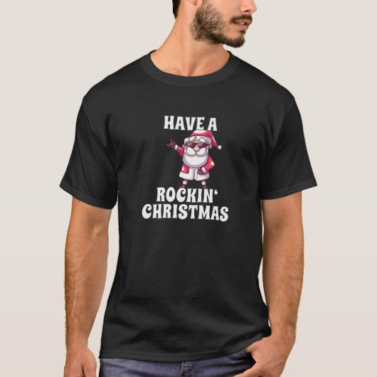 ロッキングサンタクロースがロッキンのクリスマスを過ごす Tシャツ (正面)