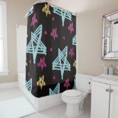 ロッキングスターピンクブルーブラック シャワーカーテン (インサイチュ)