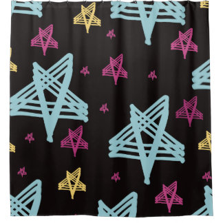 ロッキングスターピンクブルーブラック シャワーカーテン