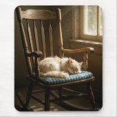 ロッキングチェアで眠る猫 マウスパッド (正面)